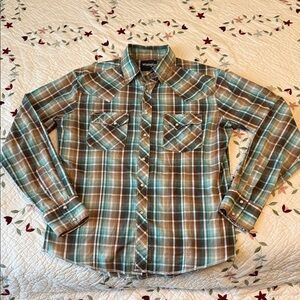 Wrangler Men's Casual Plaid Shirt - Blue and Brown